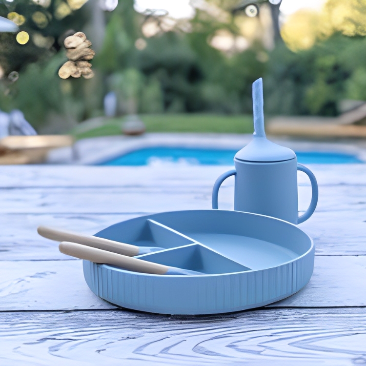 Silicone Baby With Plate Cup Spoon And Fork